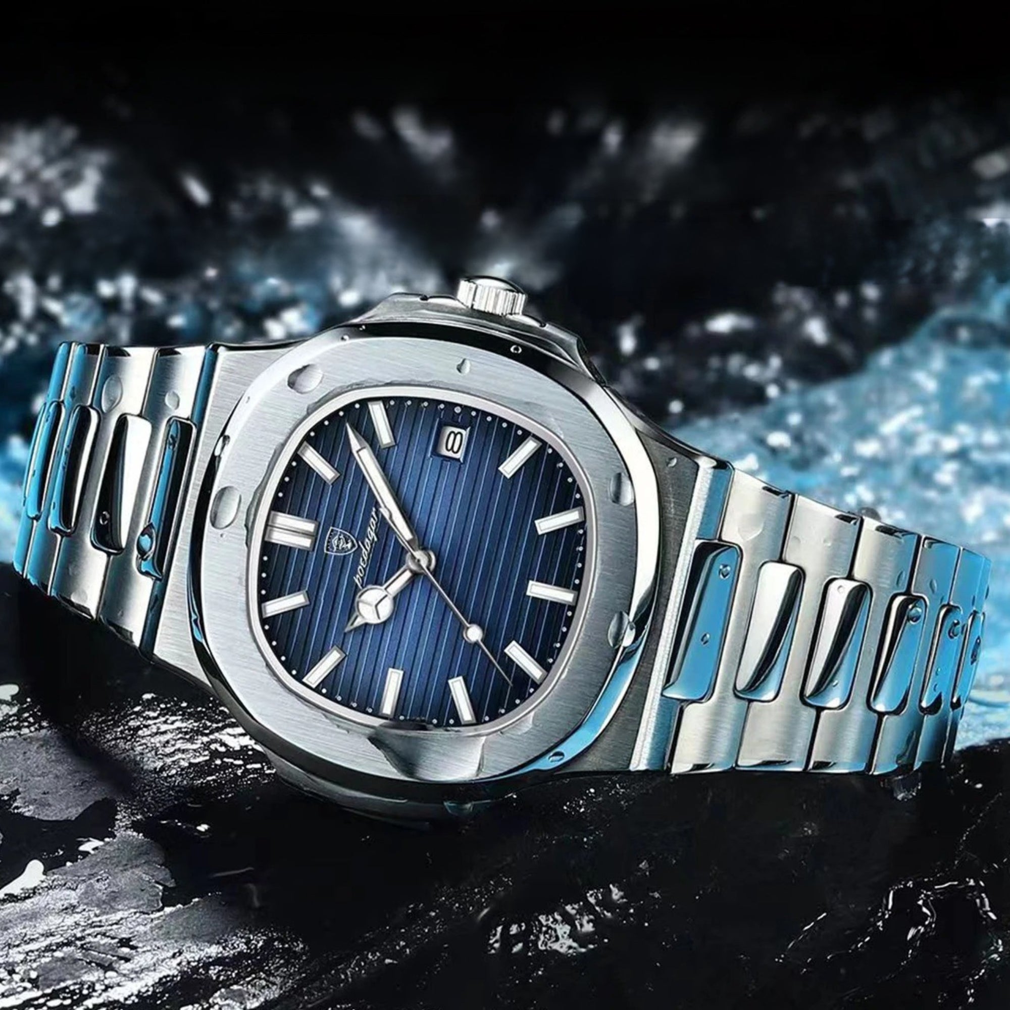 Poedagar Herrenuhr Edelstahl Quarz, Wasserdicht, Datum, kratzfestes Saphirglas, Luxus-Design