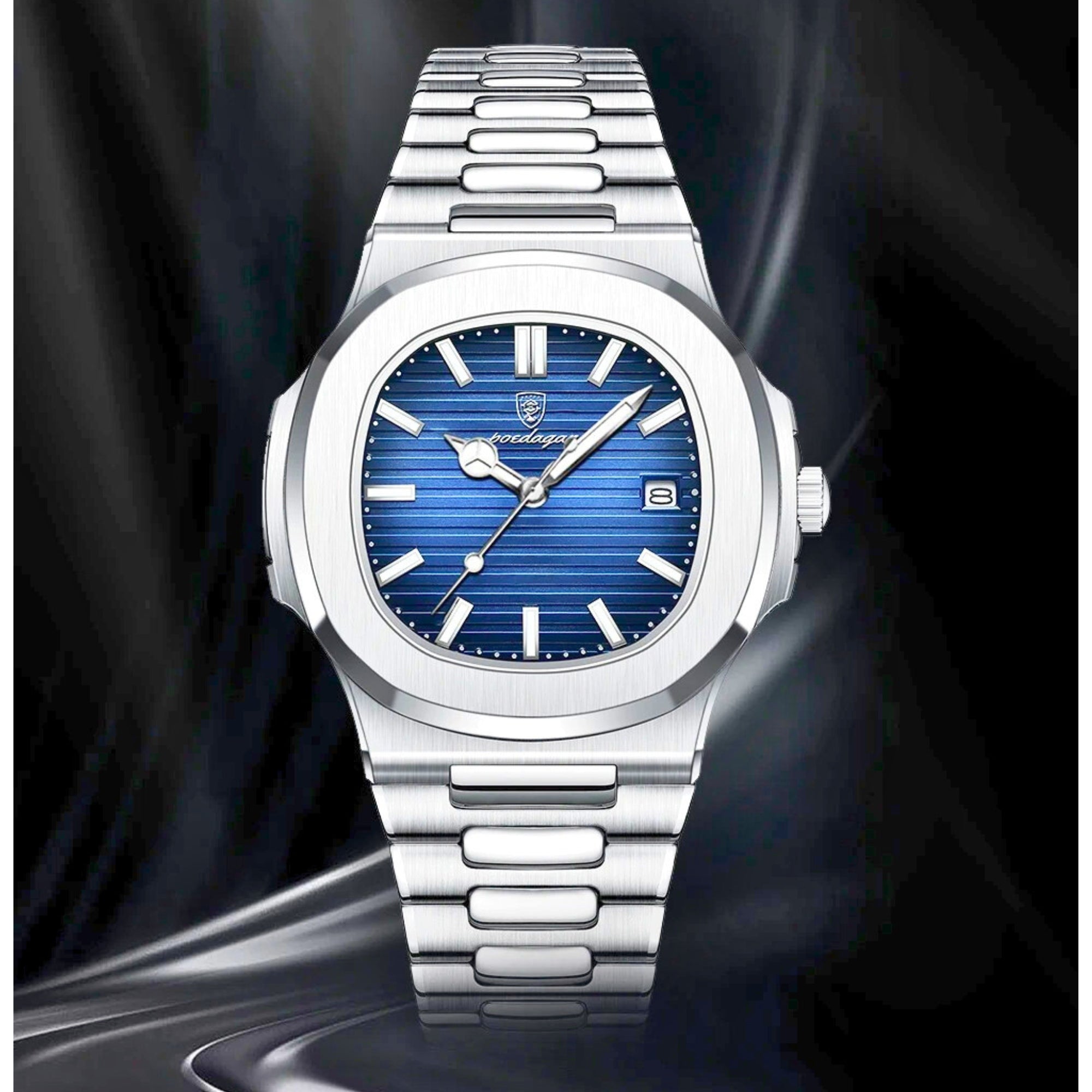 Poedagar Herrenuhr Edelstahl Quarz, Wasserdicht, Datum, kratzfestes Saphirglas, Luxus-Design