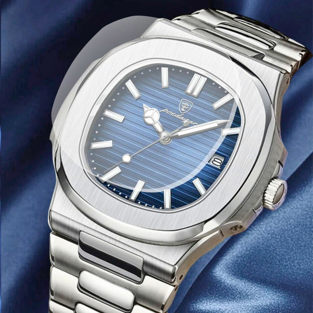 Poedagar Herrenuhr Edelstahl Quarz, Wasserdicht, Datum, kratzfestes Saphirglas, Luxus-Design