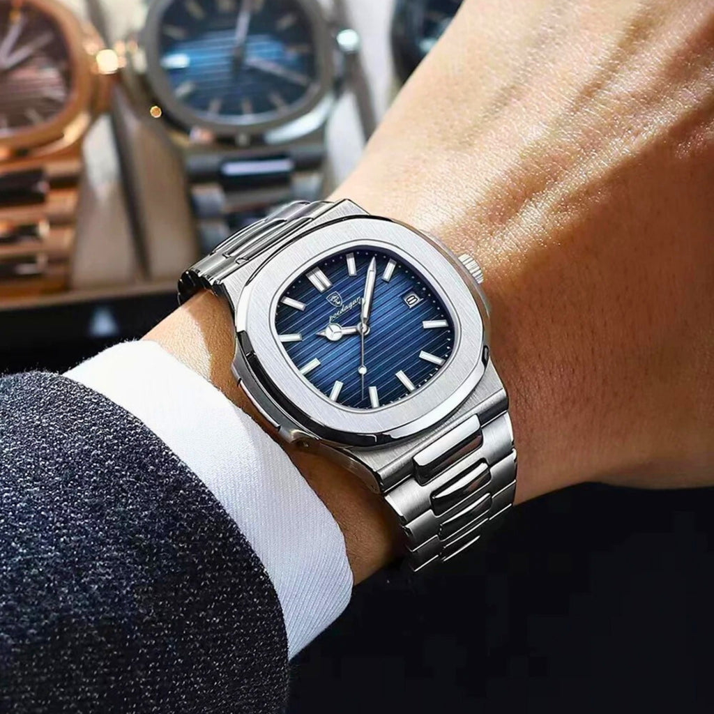 Poedagar Herrenuhr Edelstahl Quarz, Wasserdicht, Datum, kratzfestes Saphirglas, Luxus-Design